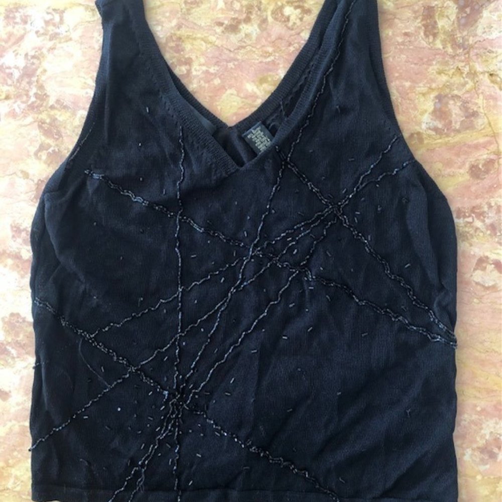 DANA BUCHMAN CLASSIC BEADED BLACK TANK TOP